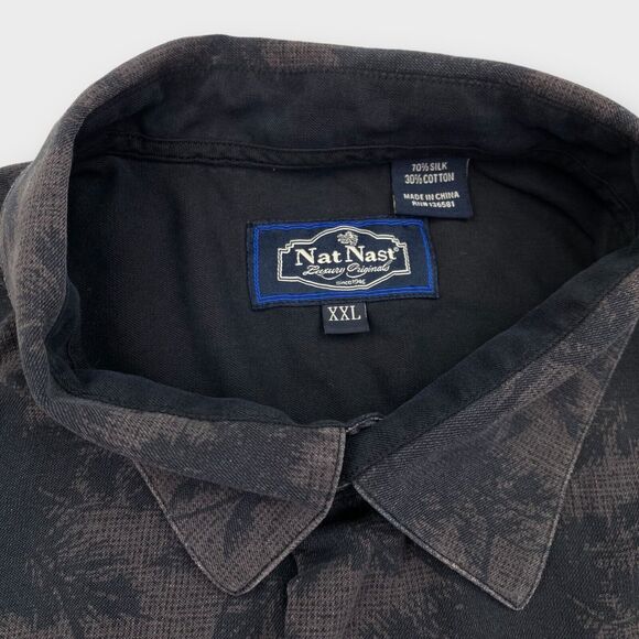 Nat Nast Hawaiian Shirt Mens 2XL Silk Brown Floral Luxury Original Aloha Beach - Picture 8 of 14